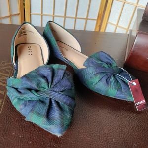 Twisted Bow Dorsay Flat - Blue Plaid size 6.5WW